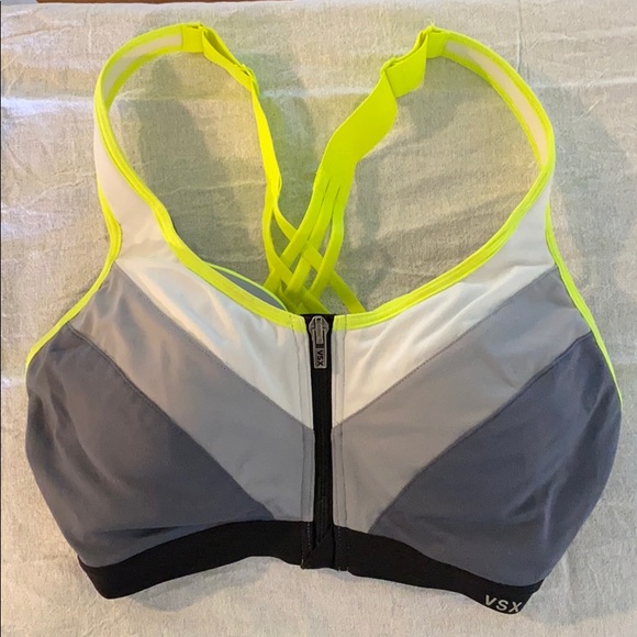 VSX Other - LAST CHANCE - VSX Knockout Sports Bra Gray Neon Front Close Zip